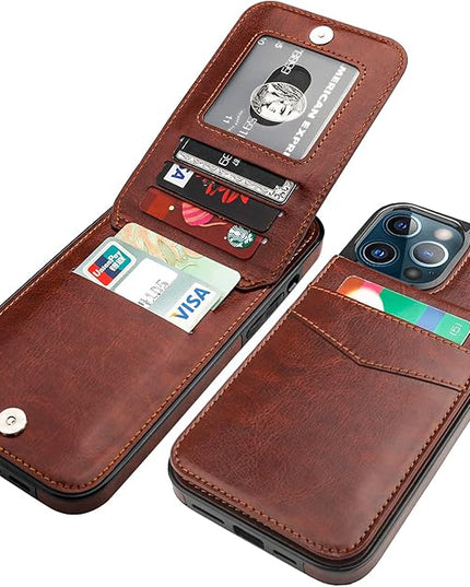 KIHUWEY Compatible with iPhone 13 Pro Max Case Wallet with Credit Card Holder, Premium Leather Magnetic Clasp Kickstand Heavy Duty Protective Cover for iPhone 13 Pro Max 6.7 Inch(Brown)