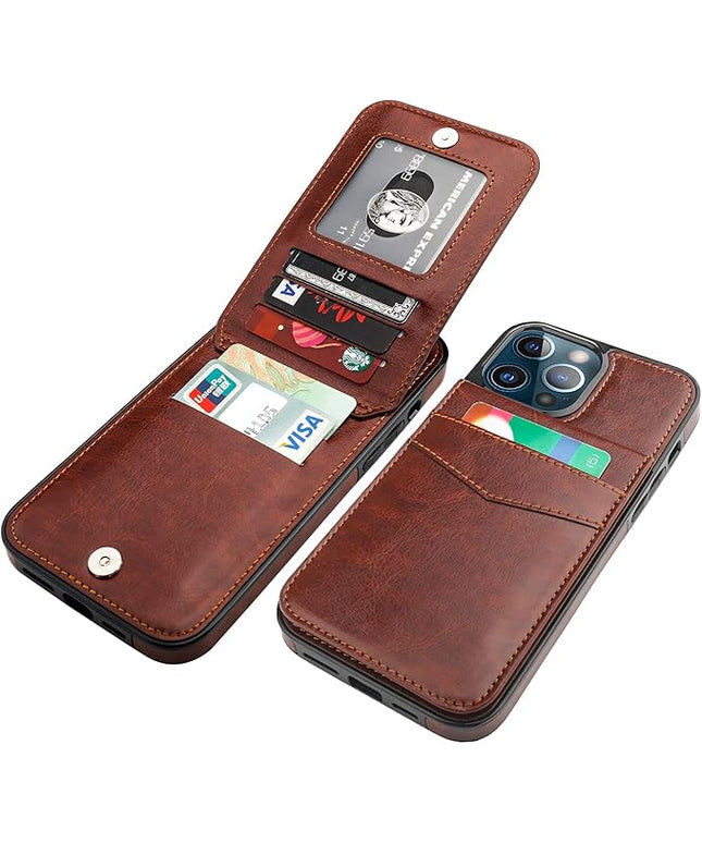 KIHUWEY Compatible with iPhone 13 Pro Max Case Wallet with Credit Card Holder, Premium Leather Magnetic Clasp Kickstand Heavy Duty Protective Cover for iPhone 13 Pro Max 6.7 Inch(Brown)