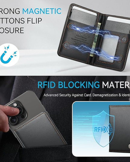 Defencase for Magsafe Wallet Magnetic Card Holder RFID Blocking, PU Leather Minimalist Phone Wallet for MagSafe Phones and Cases for iPhone 17/16/ 15/14/ 13/12/ Pro/Max/Plus/Air, Black