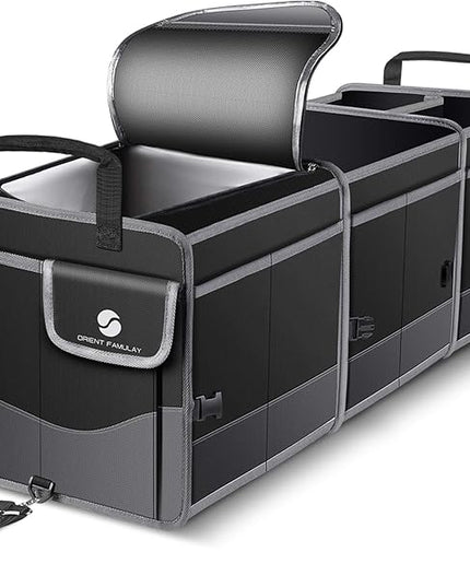 Trunk Organizer with Cooler, Collapsible Trunk Storage Container with Non Slip Bottom Strips, Large Multi-Compartment Waterproof Car Trunk Organizer Groceries for Vehicle Sedan, Suv, Truck,Van(Black)
