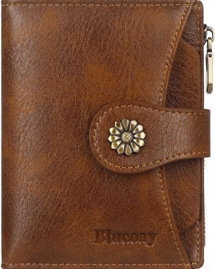 Blucoay Womens Wallet,RFID Blocking Wallet Women,Soft Leather Bifold Small Wallets For Women Card Holder With Removable ID Window darkbrown