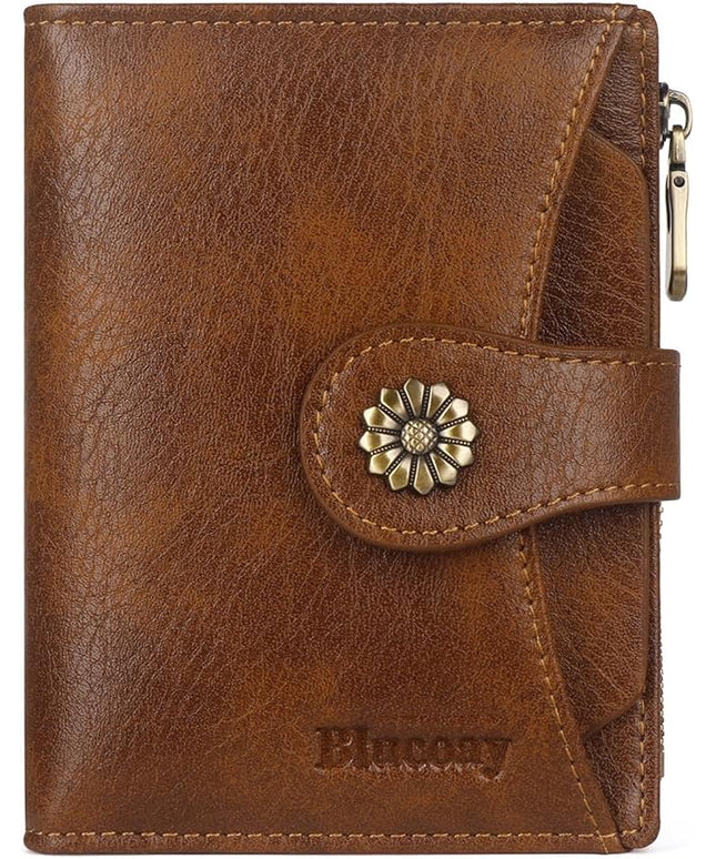 Blucoay Womens Wallet,RFID Blocking Wallet Women,Soft Leather Bifold Small Wallets For Women Card Holder With Removable ID Window darkbrown
