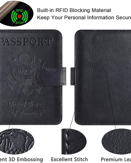Passport Holder Cover Wallet Travel Essentials Leather Rfid Blocking Case Vacation Luggage Must Haves Travel Accessories for Men Women (120#Black)