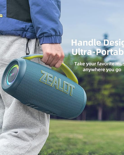ZEALOT Portable Bluetooth Speaker, 80W Peak Waterproof Loud Booming Sound Speakers, Dual Pairing, XBass, 25H Playtime, Outdoor Speaker with Handle for Camping, Beach, Party, Backyard(Blue)
