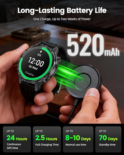 WalkerFit GPS Smart Watch for Men, Multi-Satellite Positioning, Full Metal Body, 520mAh Long Battery Life, 5ATM Waterproof with Bluetooth Call, 1.43” AMOLED Screen, Compatible with Android/iPhone