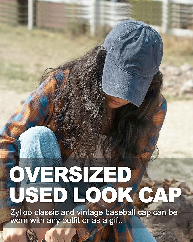 XXL Oversize Washed Denim Baseball Cap,Low Profile Jean Sports Cap for Big Heads 23.5"-25.5",Large Pigment Dyed Dad Hat