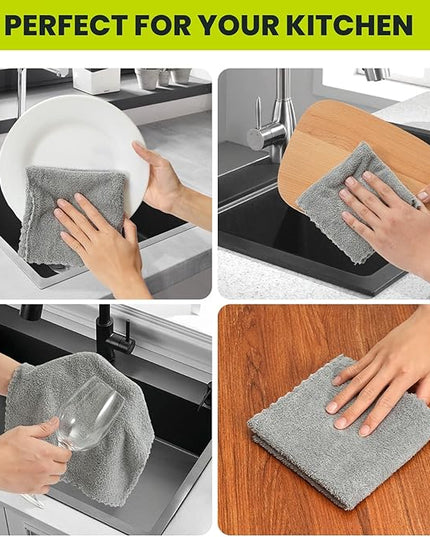 12 Pack Cleaning Cloth,Ultra Soft Absorbent Quick Drying Microfiber Cleaning Rags,No Scratches,Reusable,Washable,Lint Free Cleaning Towels for Kitchen,Window,Glass,car,11.8"×11.8"(Dark Grey)