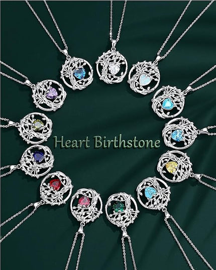 FANCIME Tree of life Birthstone necklace Sterling Silver Pendant Birthstone Necklace Gemstone Anniversary Birthday Jewelry Christmas Gifts for Mom Her Wife