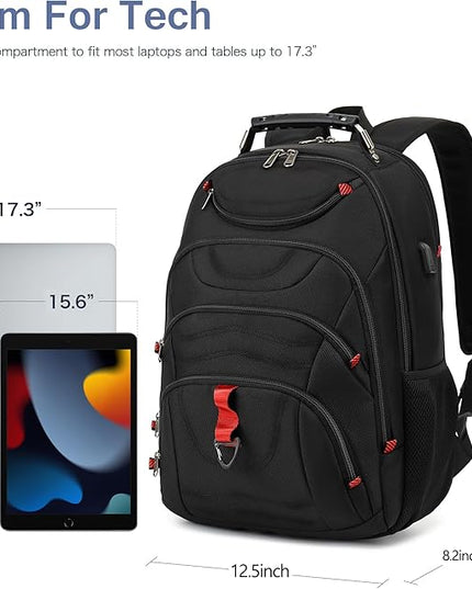 Boavan Laptop Backpack for men, 17.3 inch Laptop Bag with USB Port, Waterproof Travel Work Backpack Purse, Anti-Theft Teacher Nurse Doctor Casual Bookbags Office Business backpack ，Black