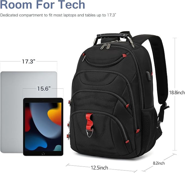 Boavan Laptop Backpack for men, 17.3 inch Laptop Bag with USB Port, Waterproof Travel Work Backpack Purse, Anti-Theft Teacher Nurse Doctor Casual Bookbags Office Business backpack ，Black