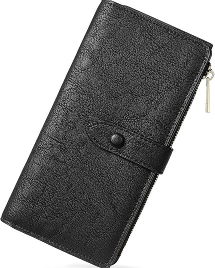 BOSTANTEN Womens Leather Wallets RFID Blocking Large Capacity Trifold Card Holder Ladies Phone Clutch Grey Black