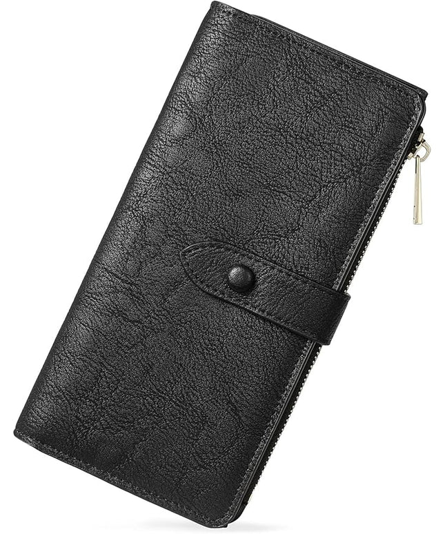 BOSTANTEN Womens Leather Wallets RFID Blocking Large Capacity Trifold Card Holder Ladies Phone Clutch Grey Black