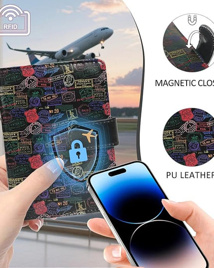 COSHAYSOO Personalized RFID Passport Holder for Travel Women Passports Cover Case Air Essentials Airplane Flight Accessories Airline Plane Flying Must Haves Christmas Gifts for Woman Travelers Vintage