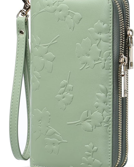 yiijay Womens Wallet RFID Blocking Large Capacity Leather Double Zip Wristlet Wallet Credit Card Phone Holder Ladies Clutch Purse Flora