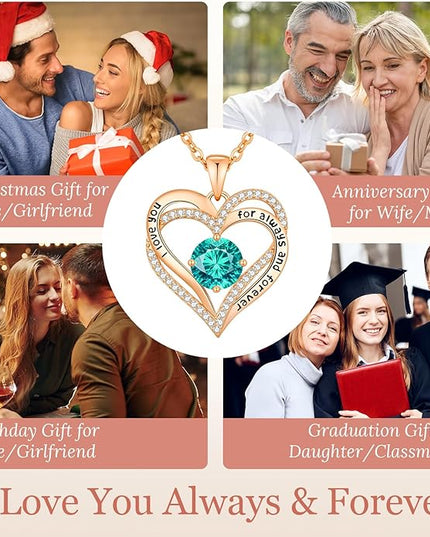 CDE Forever Love Heart Necklaces for Women, Wedding Anniversary, Birthday Mothers Day Christmas Day Gifts for Mom, Mother, Wife, friend, S925 Silver Jewelry with Birthstone Pendant