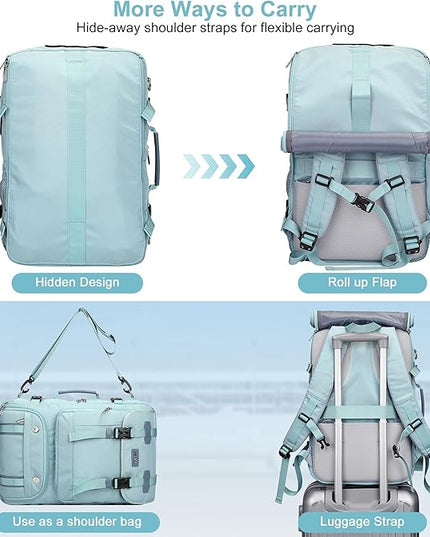 PIJUSHI Travel Backpack for Women Carry on Luggage Backpack Flight Approved Convertible Duffle Bag Fit 16 Inch Laptop(PE037 Blue)