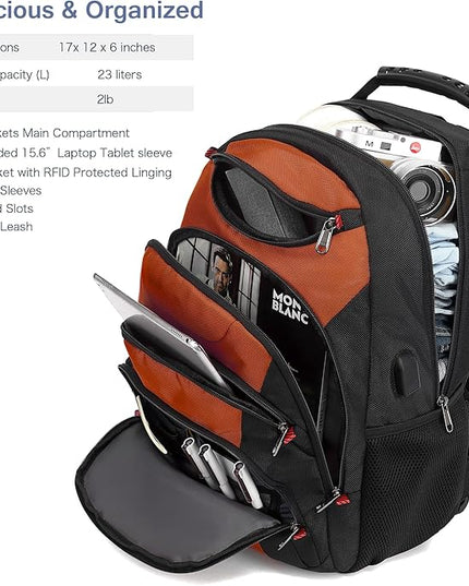 Boavan Laptop Backpack for men, 15.6 inch Laptop Bag with USB Port, Waterproof Travel Work Backpack Purse, Anti-Theft Teacher Nurse Doctor Casual Bookbags Office Business backpack，Deep Orange Black