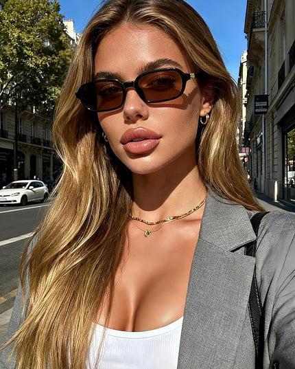 Retro Rectangle Sunglasses for Women Men Trendy Vintage Small Square Sun Glasses 90s Fashion Cute Sunnies CL010