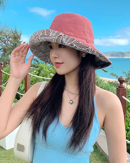 HUAMULAN Women Summer Sun Hat Wide Brim Wired Edge Floral Beach Bucket Hats Reversible Foldable Travel UV Protection Lady Hat