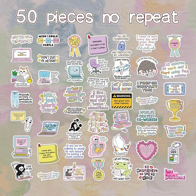Funny Sarcastic Stickers for Adults - 50 Pcs Sarcastic Water Bottle Stickers, Waterproof Humor Scrapbook Decals, Vinyl Sticker for Laptop Phone Journaling Skateboard