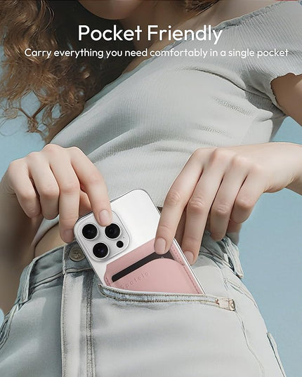 Magnetic Wallet for iPhone, Compatible with MagSafe Adjustable Stand Wallet, RIFD Blocking Leather Magnetic Card Holder for iPhone 17/16/15/14/13/12 Series, Not for iPhone 13/12 Mini(Pink)