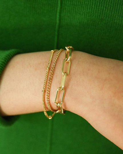 Waterproof Gold Chain Bracelet For Women Non Tarnish,14K Gold Plated Link Dainty Bracelets Stake Layered Bracelet Set Hypoallergen Gold Jewelry
