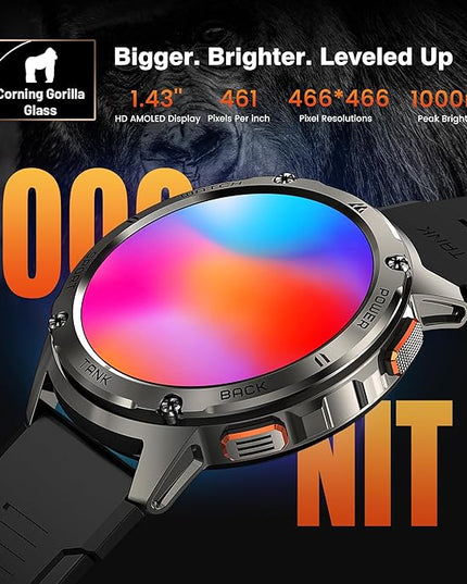 KOSPET Smart Watch for Men, 60 Days Extra-Long Battery, 50M Waterproof for Swimming, Rugged Military Full Metal Body Smartwatch, 1.43” AMOLED Always-On Fitness Watch(Answer/Make Calls) AI Voice
