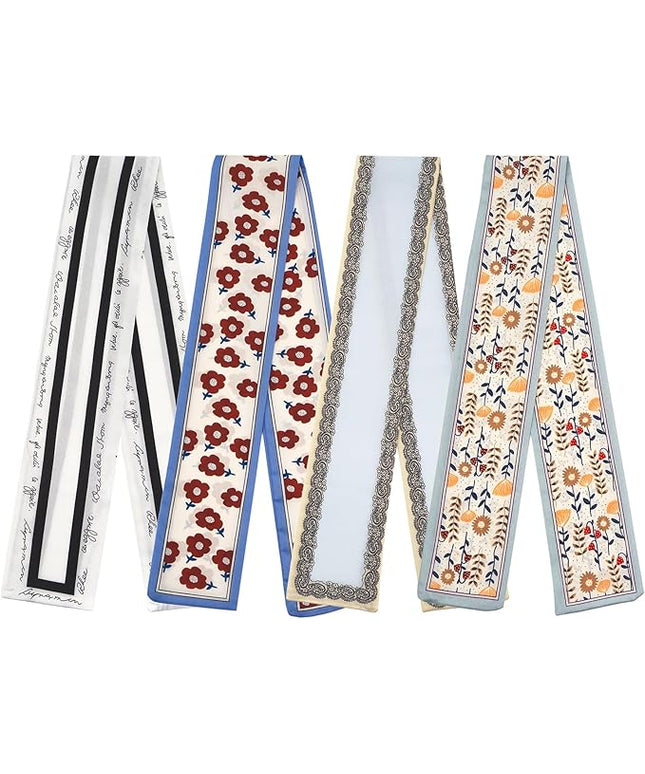 4 Pack Purse Scarf Handbags Skinny Twill Hair Scarves Narrow Neck Scarf Band Women Fashion Accessories Bag Charms