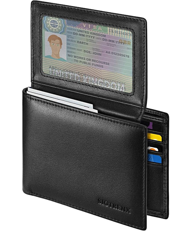 Sigtrenx Leather Wallets for Men, Genuine Leather Mens Wallets Bifold Rfid Blocking with 2 ID Windows