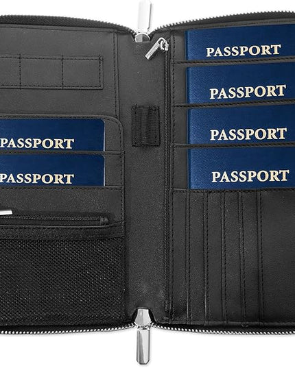 RFID Blocking Family Passport Holder Wallet 6,Premium Leather Travel Document Organizer for Women and Men,Travel Wallet for Credit Card