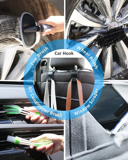 AUTODECO 35Pcs Car Wash Detailing Kit Cleaning Kits with Foam Gun Sprayer Collapsible Bucket Brush Large Wash Mitt Towels Complete Interior Exterior Car Washing Supply Set Black