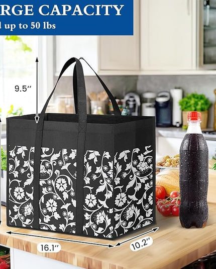 WISELIFE Reusable Grocery Shopping Bags 10 Pack Large Foldable Tote Bags Bulk, Eco Produce Bags with Long Handle for Shopping Groceries Clothes (Plaid D)