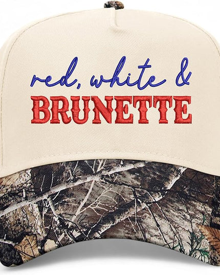 Red, White, & Brunette Hat | Premium Vintage Trucker Hat with Adjustable Snapback for Men and Women