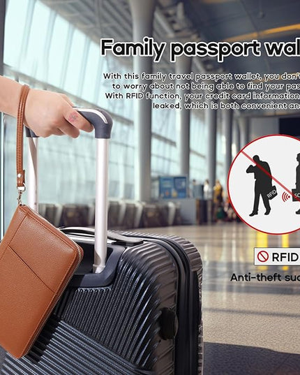 RFID Blocking Family Passport Holder Wallet 6,Premium Leather Travel Document Organizer for Women and Men,Travel Wallet for Credit Card