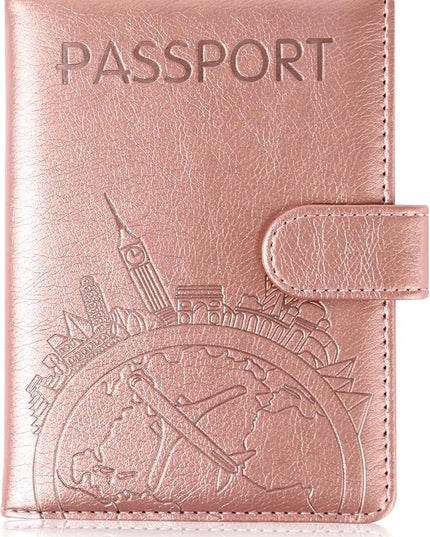 Passport Holder and Card Slot Combo RFID Blocking Leather Family Travel Passport Wallet Travel Accessories for Men Women US Passport Cover Protector (Travel pink)