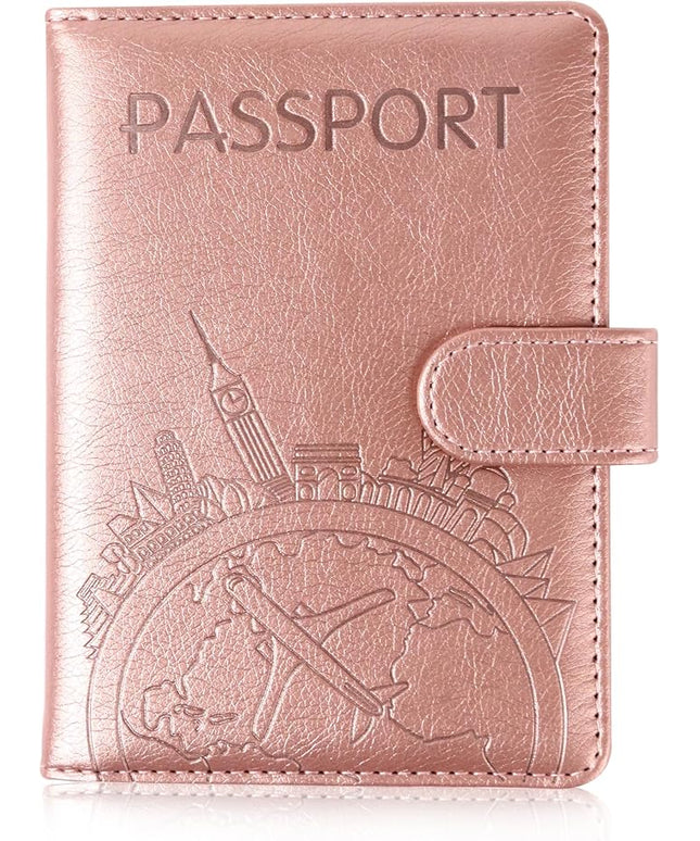 Passport Holder and Card Slot Combo RFID Blocking Leather Family Travel Passport Wallet Travel Accessories for Men Women US Passport Cover Protector (Travel pink)