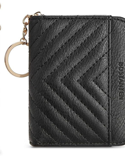 BOSTANTEN Credit Card Holder Wallet RFID Blocking Leather Small Wallet for Women Zipper Keychain Wallet with Wristlet Black