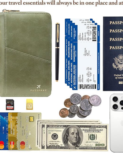 Passport Holder for Travel Women and Men RFID Passport Holder with Card Slots Holder Passport Case Passport cover Passport Wallet Travel Essentials and Accessories (Zipper, ZN-Olive Zipper)