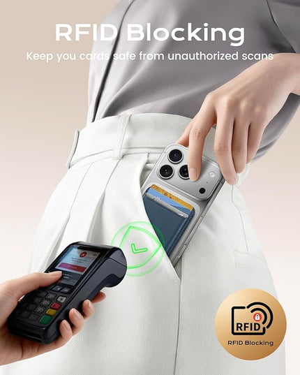 Magnetic Mag-safe Wallet Cell Phone Card Holder for Phone Case with Mag-Safe, Stronger Magnetic RFID Leather Phone Wallet Stick on for iPhone 17/16/15/14/13/12 Series, Fit 3 Cards
