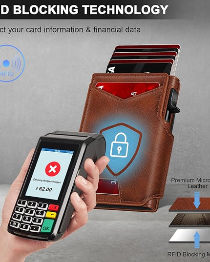 Wallet for Men Wallet with Slim Pop Up Card Holder 9-13 Cards, Bifold Minimalist Smart Wallet RFID Blocking Credit Card Holder with ID Window & Stretchable Cash Slot Compact Metal Aluminum Card Case