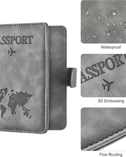 Eoehro Passport Holder for Travel Essentials, Passport Wallet Cover Case for Travel Must Haves Accessories,Passport Book Holders for Women and Men(gray)