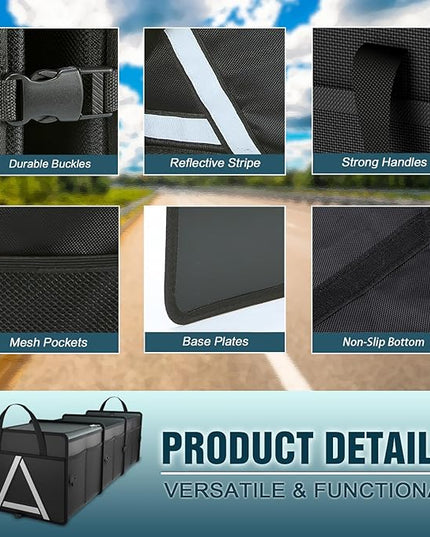 K KNODEL Sturdy Car Trunk Organizer with Premium Insulation Cooler Bag, 3 Compartments Heavy Duty Collapsible for Car, SUV, Truck, or Van (Large, Black)
