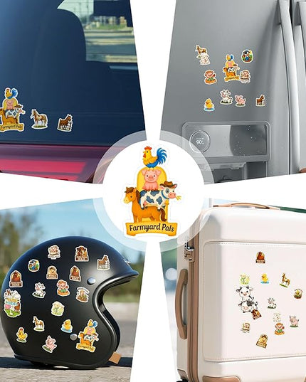 100 PCS Farm Animal Stickers Pack, Vinyl Waterproof Cartoon Decals of Cow Pig Dog Cat Horse Chicken Decals for Laptop Water Bottle Scrapbook Car, Gift for Students, Teens, Adults