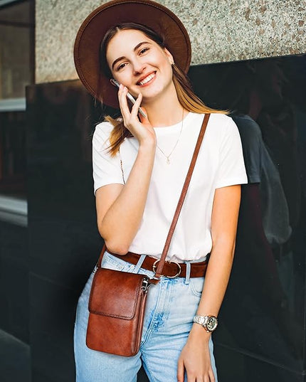 Iswee Leather Crossbody Bags for Women RFID Blocking Cell Phone Purse Small Anti-Theft Zippered with Card slots