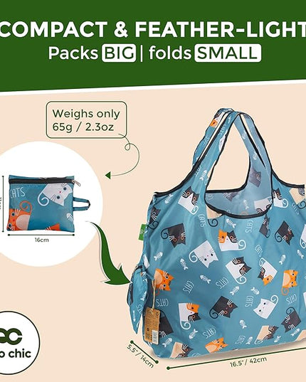 ECO CHIC Foldable Reusable Large Grocery Bags - Foldable Grocery Bags - Lightweight, Recycled & Reusable Shopping Bag - Waterproof, Packable Tote Fitting in Fine Grocery Bag Carrier