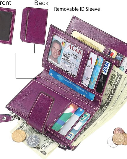 Lavemi Small Compact Women Wallet RFID Blocking Genuine Leather Bifold Purse with ID Windows