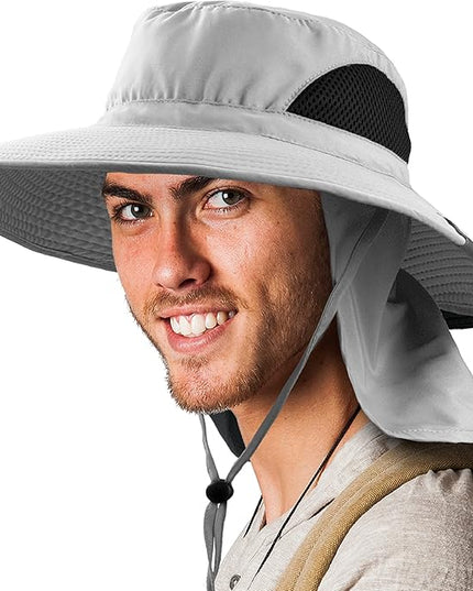 SUN CUBE Wide Brim Sun Hat Men Women, Fishing Hats Sun UV Protection, Mens Hiking Bucket Hat Safari Beach Boonie, UPF 50+