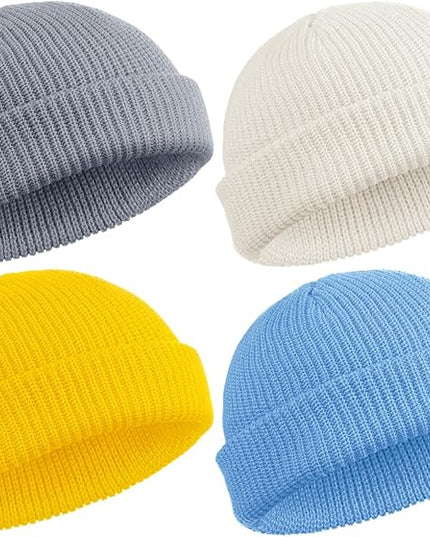 SATINIOR 4 Pieces Trawler Beanie Watch Hat Roll up Edge Skullcap Fisherman Beanie Unisex