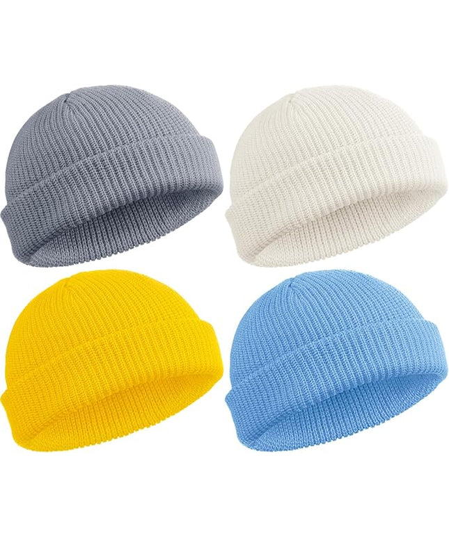 SATINIOR 4 Pieces Trawler Beanie Watch Hat Roll up Edge Skullcap Fisherman Beanie Unisex