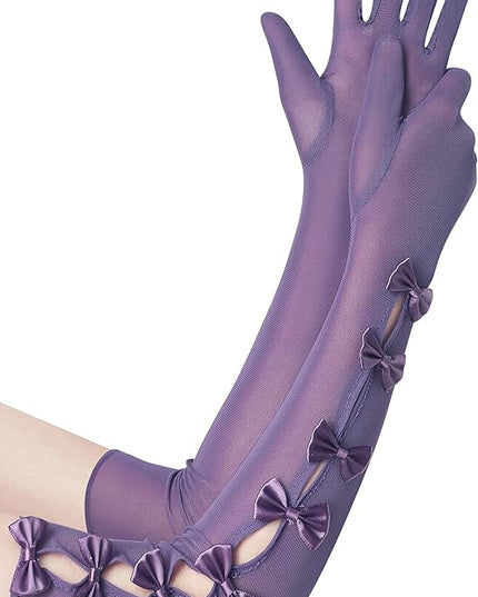 BABEYOND Lace Gloves for Women - Princess Gloves Long Stretchy Bow Mesh Tulle Sheer for Costume Opera Party